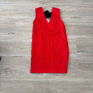 Red V-Neck Sleeveless Dress With Black Back Strap 0